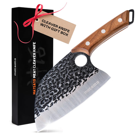 Matsato cleaver blade close-up showing sharp edge for precise cuts.