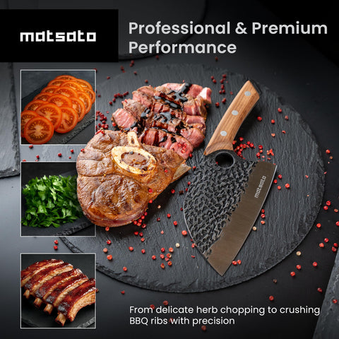 Matsato cleaver beech-handle highlighting durable rustic design with secure grip.