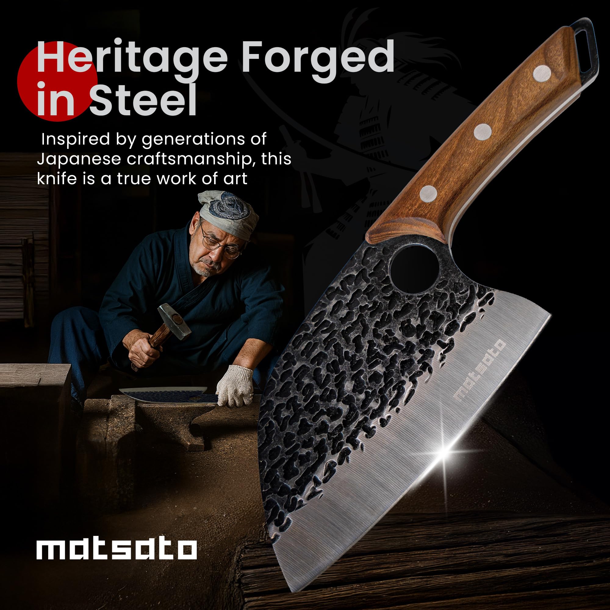 Matsato cleaver 5-8 inch blade versatile for meat, bones, vegetables.