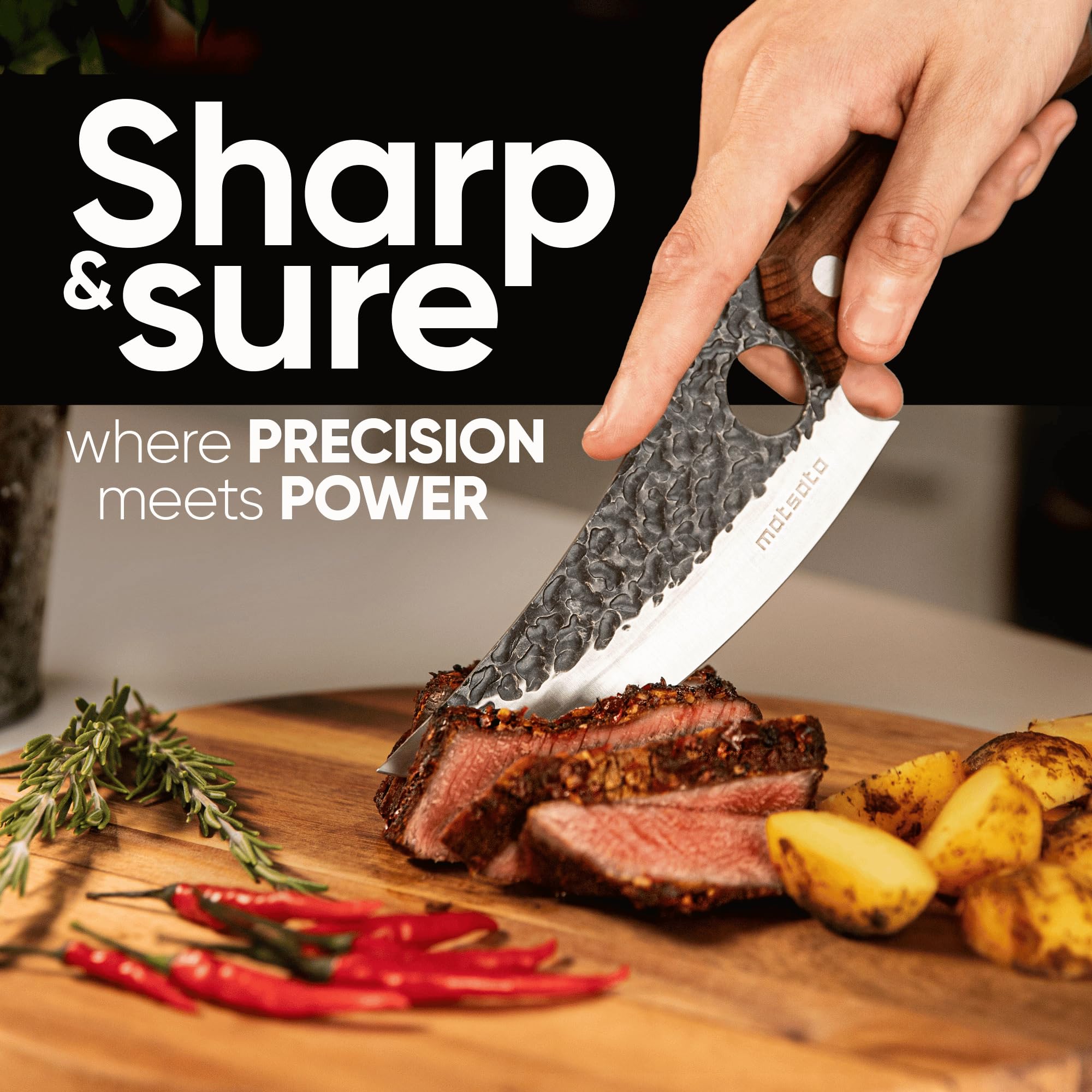 Matsato stainless steel blade stays sharp for daily chopping tasks.
