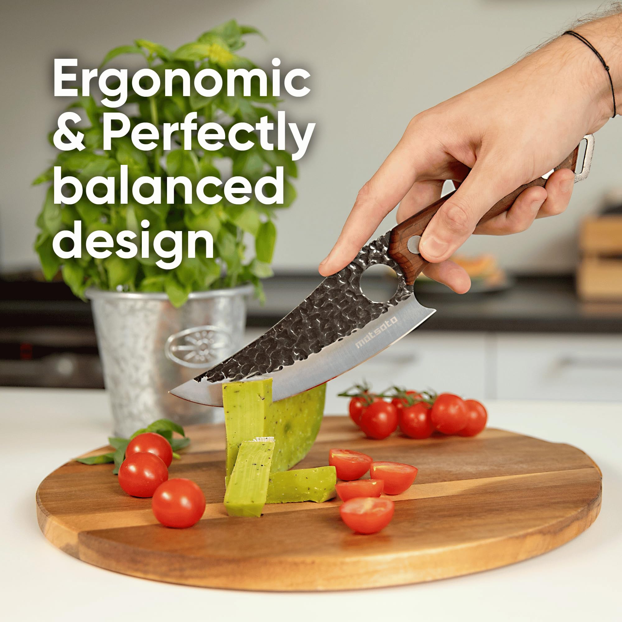 Matsato knife helps prep ingredients for meals and recipes.