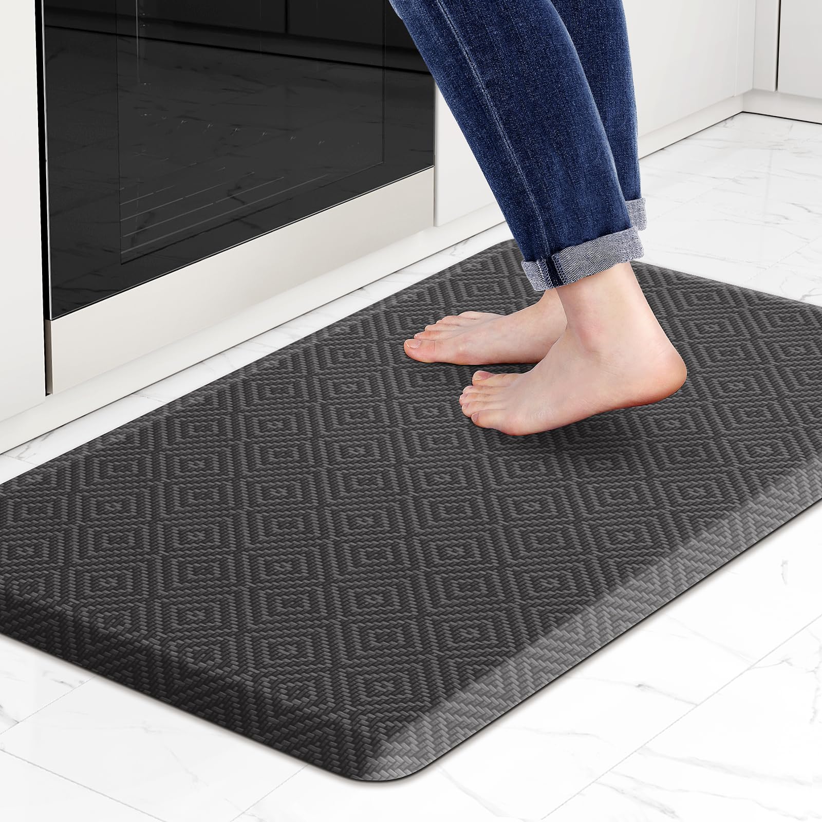 Mattitude Kitchen Mat in extended view shows soft, cushioned support for long tasks