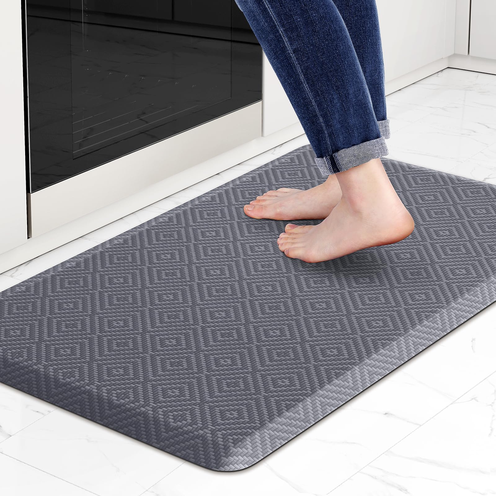 Mattitude kitchen mat front view in grey for anti-fatigue comfort during standing