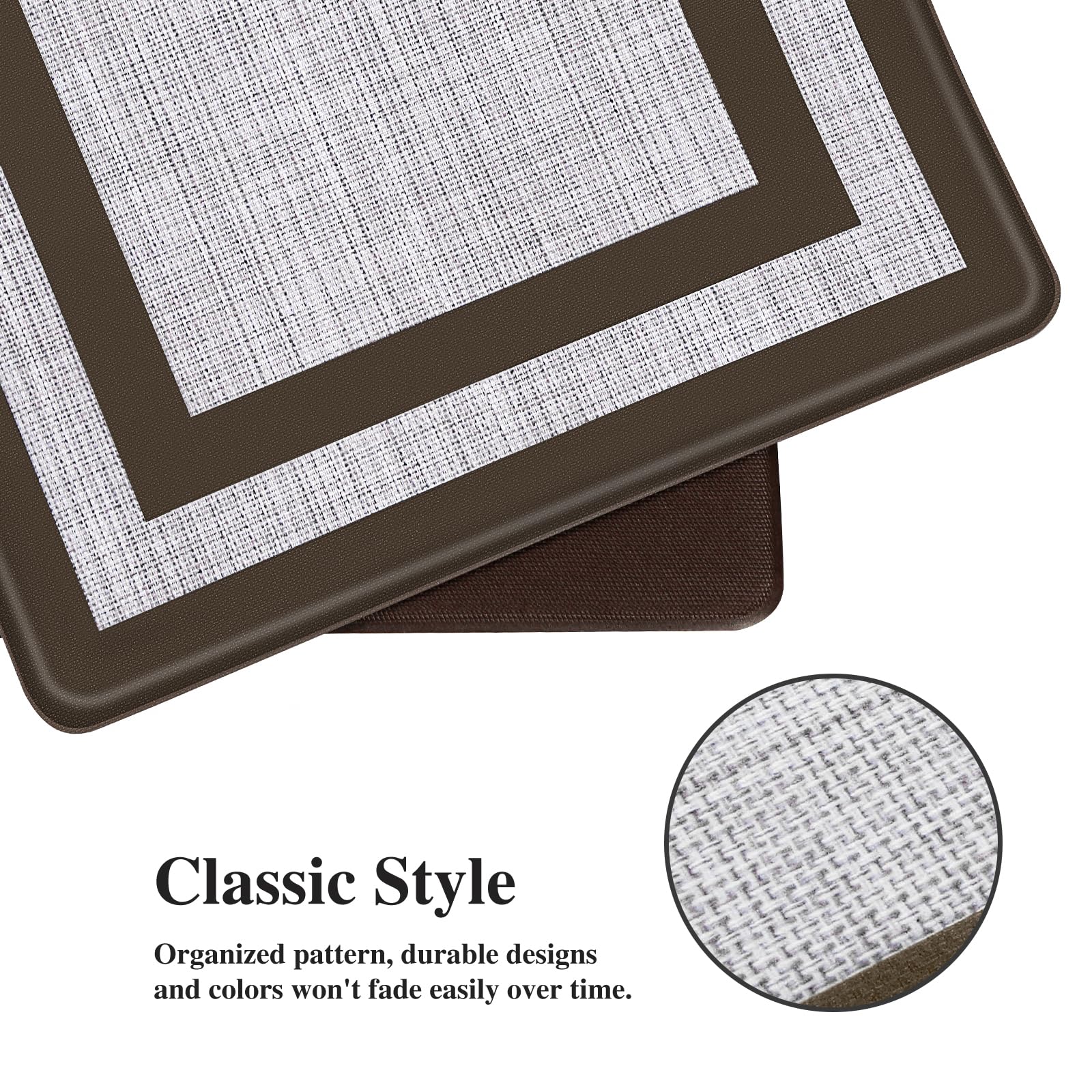 Mattitude kitchen mat with non-slip backing to prevent shifting.
