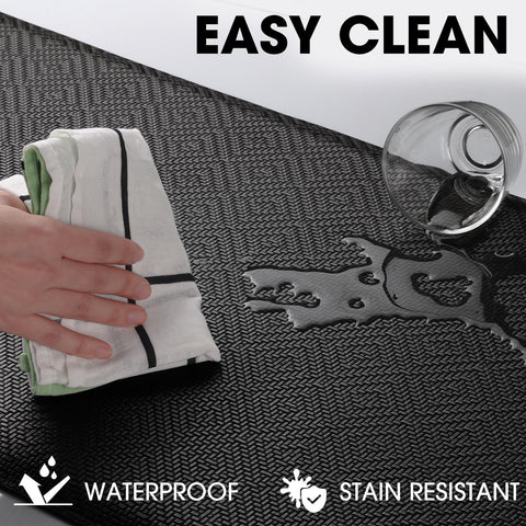 Mattitude kitchen mat waterproof keeps spills from soaking through for easy cleanup.