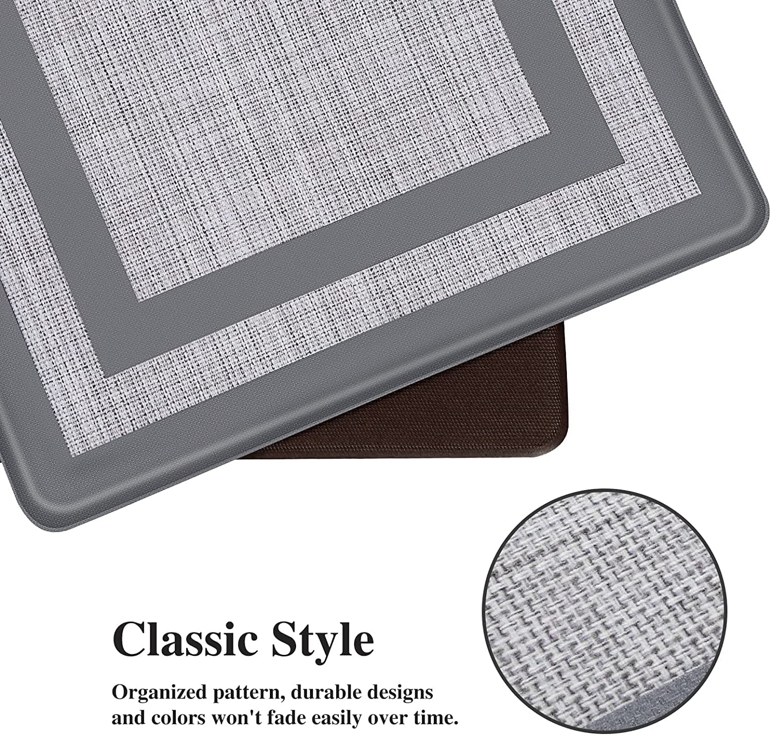 Mattitude kitchen mats layout highlighting 17.3 x 47 inch size for spacious coverage