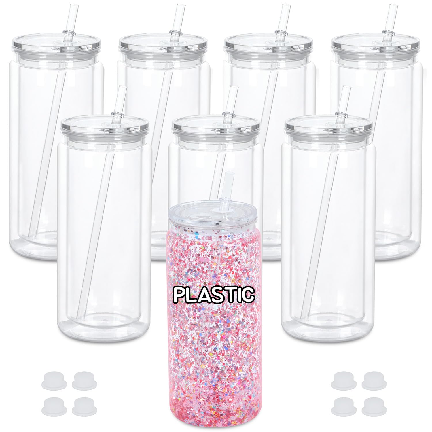 Maucircol 20oz snowglobe tumbler with a clear body for glitter decorations.