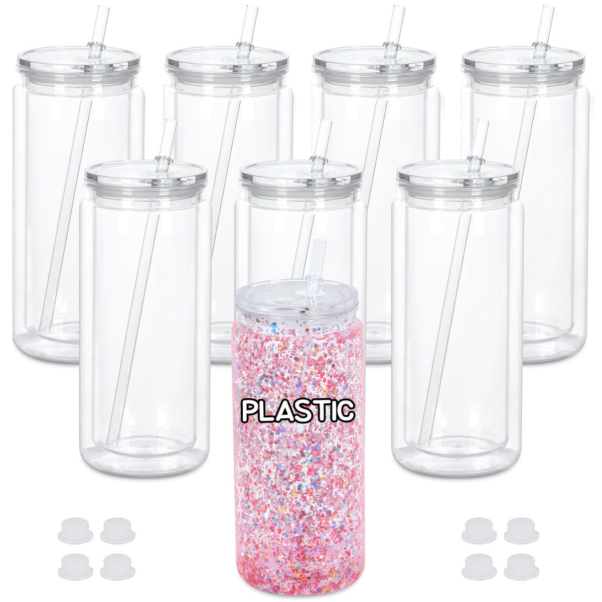 Maucircol 20oz snowglobe tumbler with a clear body for glitter decorations.
