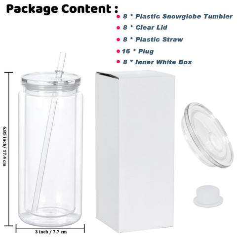 Maucircol snowglobe tumblers include extra straws and plugs for setup.