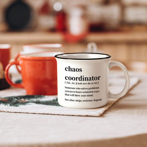 Maustic Chaos Coordinator mug showing enamel-look texture for vintage charm