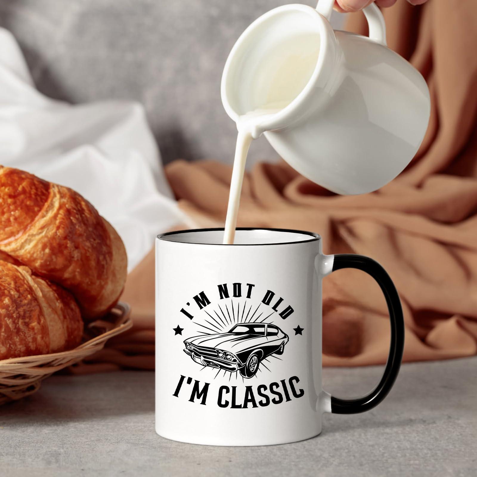 Maustic retro car print detail on mug highlighting bold artwork