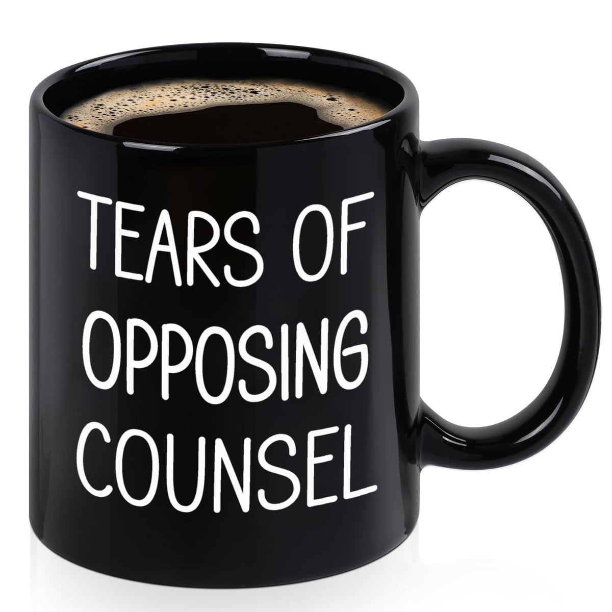 Maustic Tears of Opposing Counsel mug front view, great for daily lawyer humor.