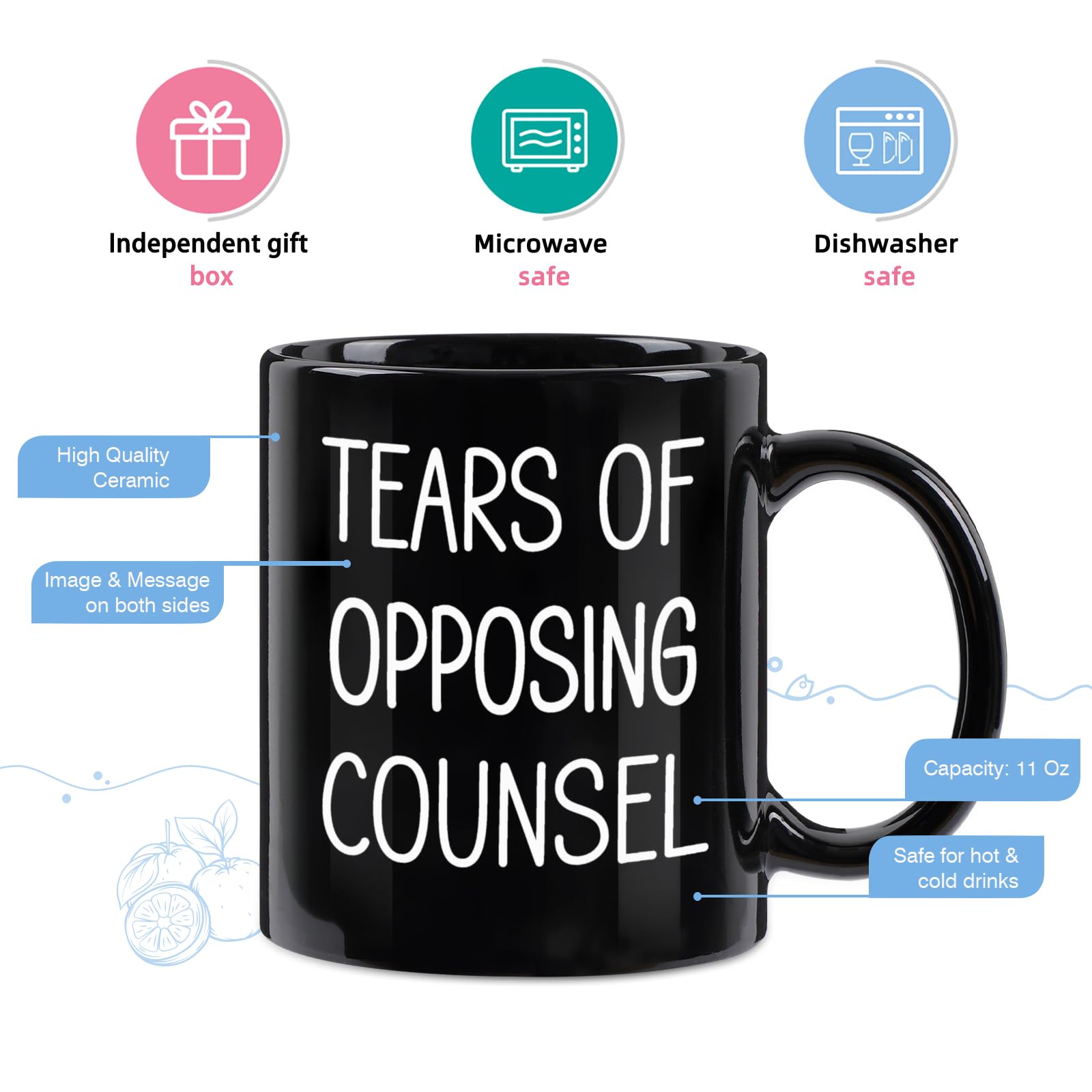 Maustic Tears of Opposing Counsel mug in use, perfect for coffee rituals.