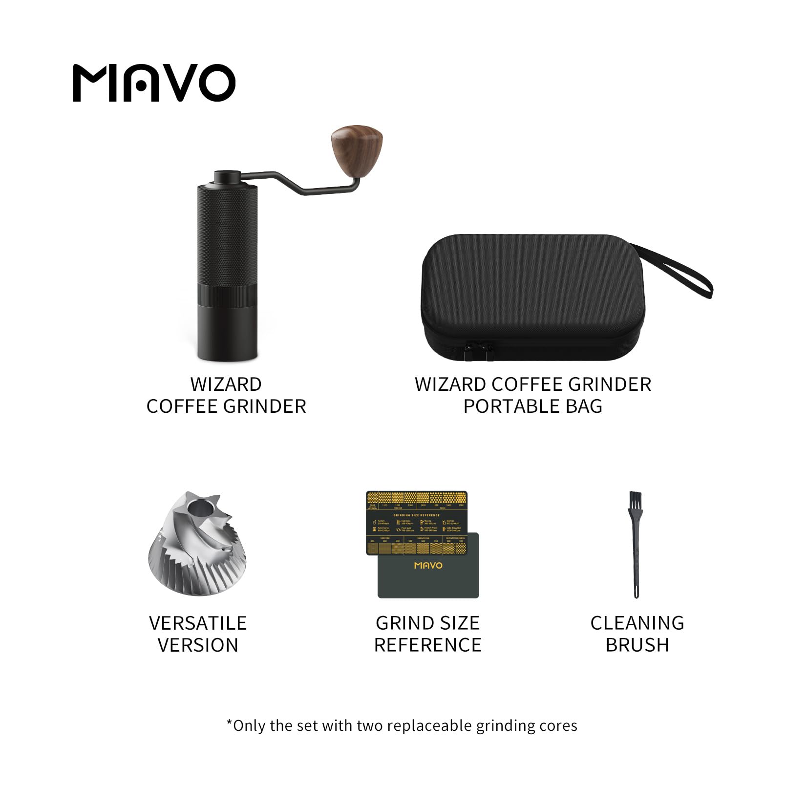 MAVO conical burr assembly close-up for consistent grind and durability