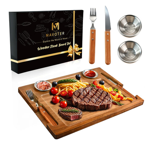 MAVOTER Acacia steak board with full set for restaurant-style steak nights at home