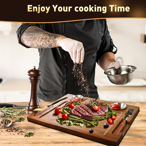 MAVOTER Acacia steak board built-in handles for easy carrying