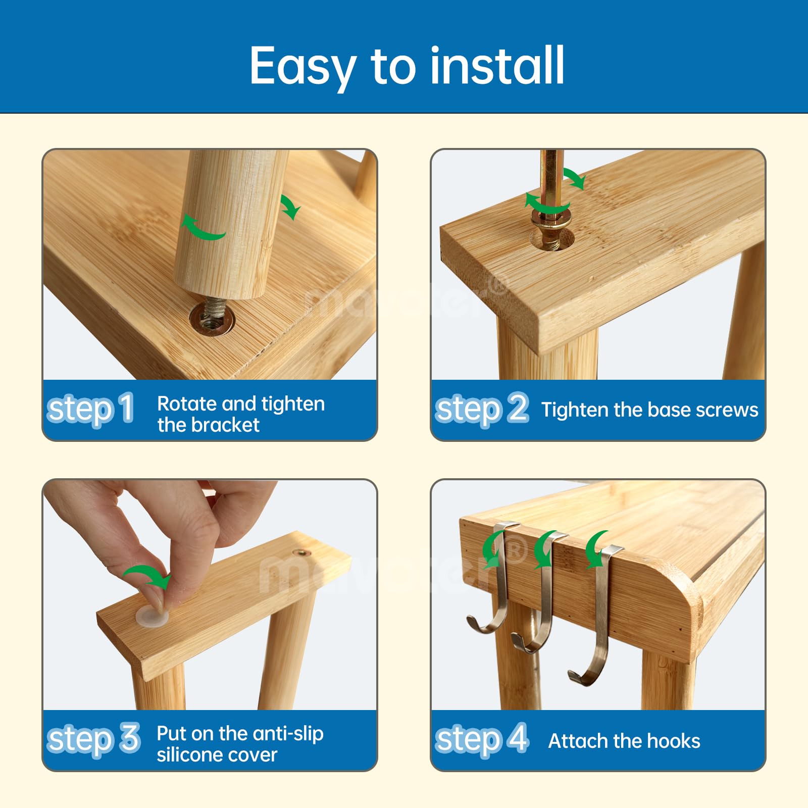 MAVOTER wipe-clean bamboo surface simplifies kitchen maintenance.