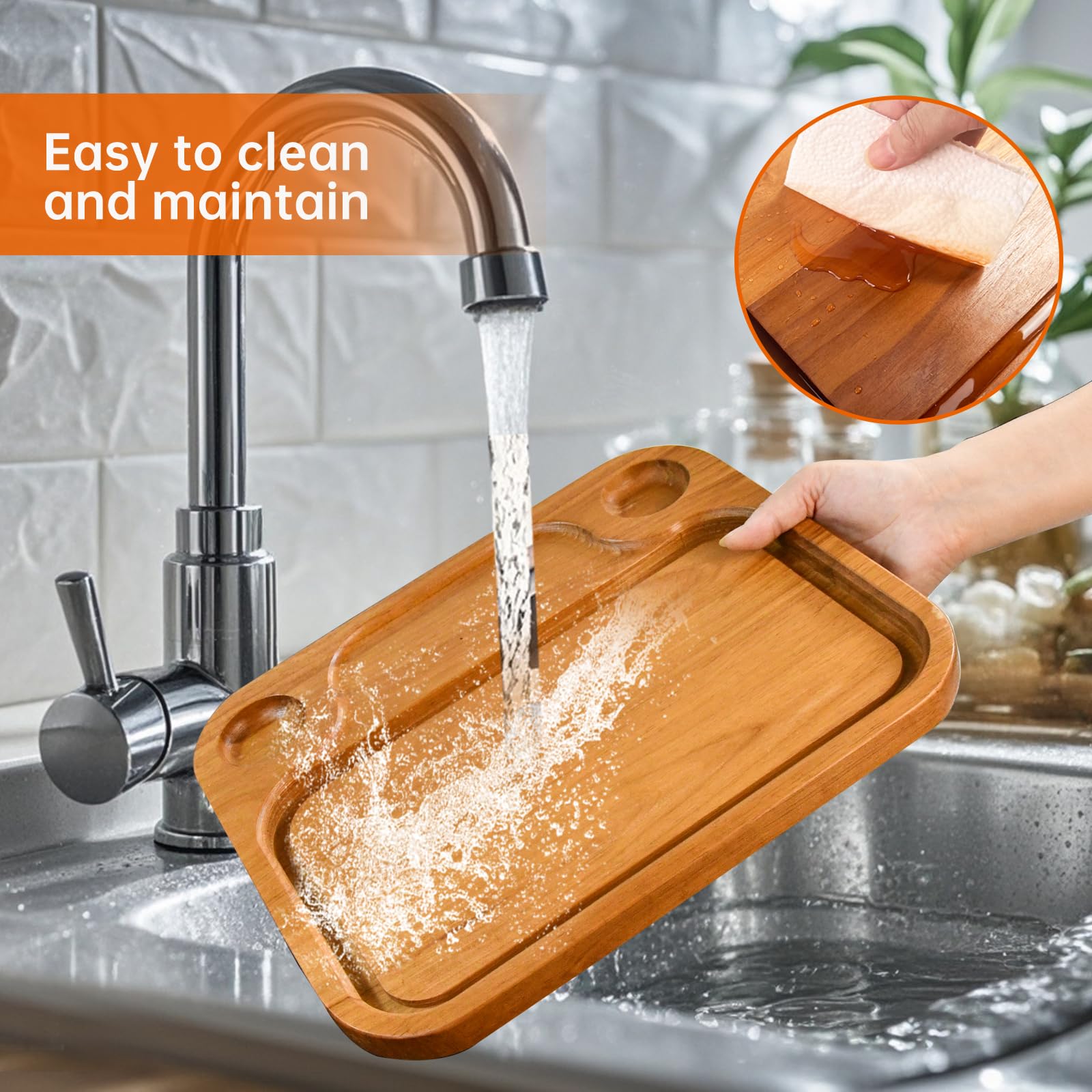 MAVOTER wooden steak board with rounded corners for safe handling