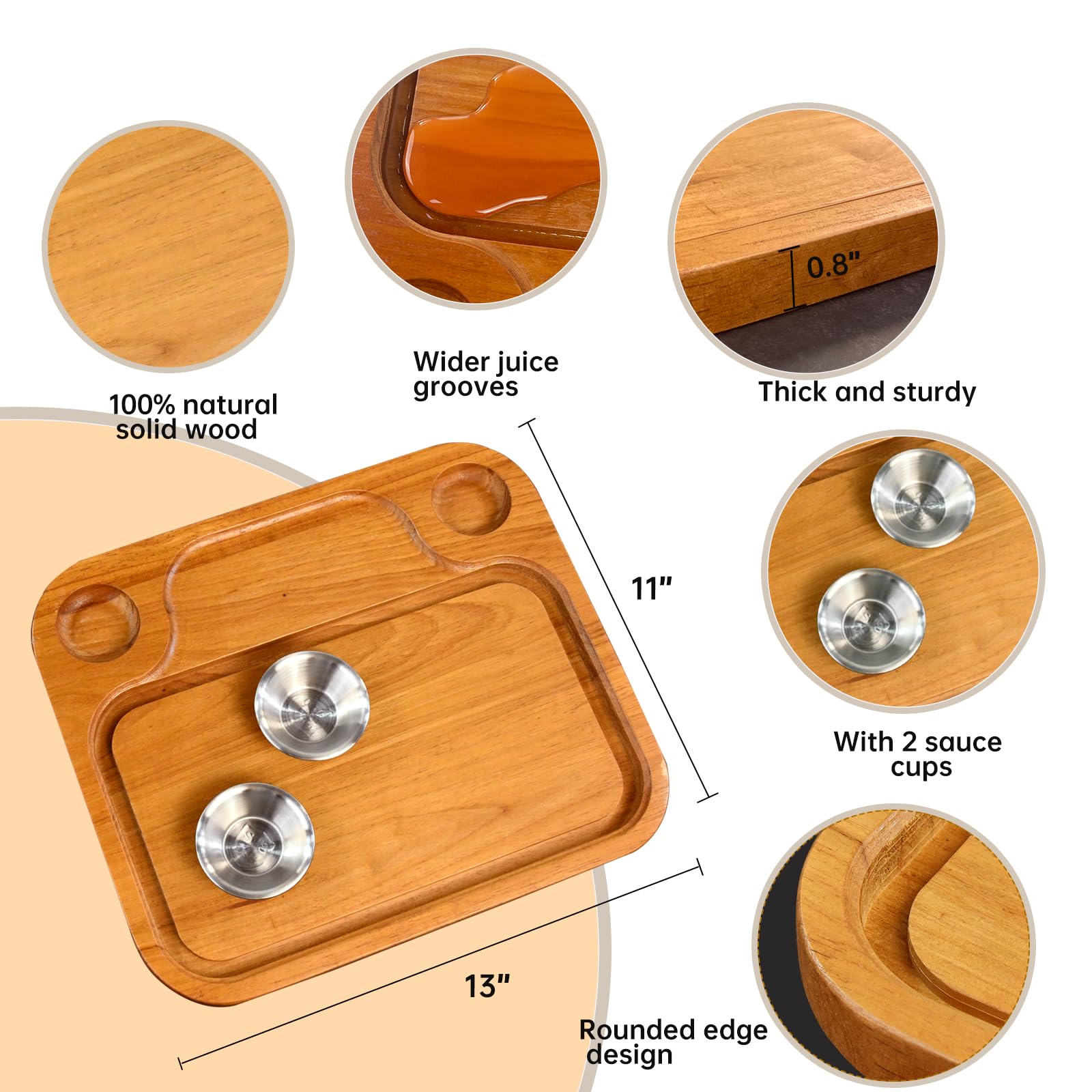 MAVOTER steak boards with two sauce cups for dipping