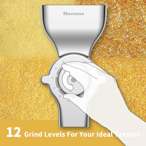 Mavouse grain mill grinding wheat and oats into fresh flour for homemade bread.