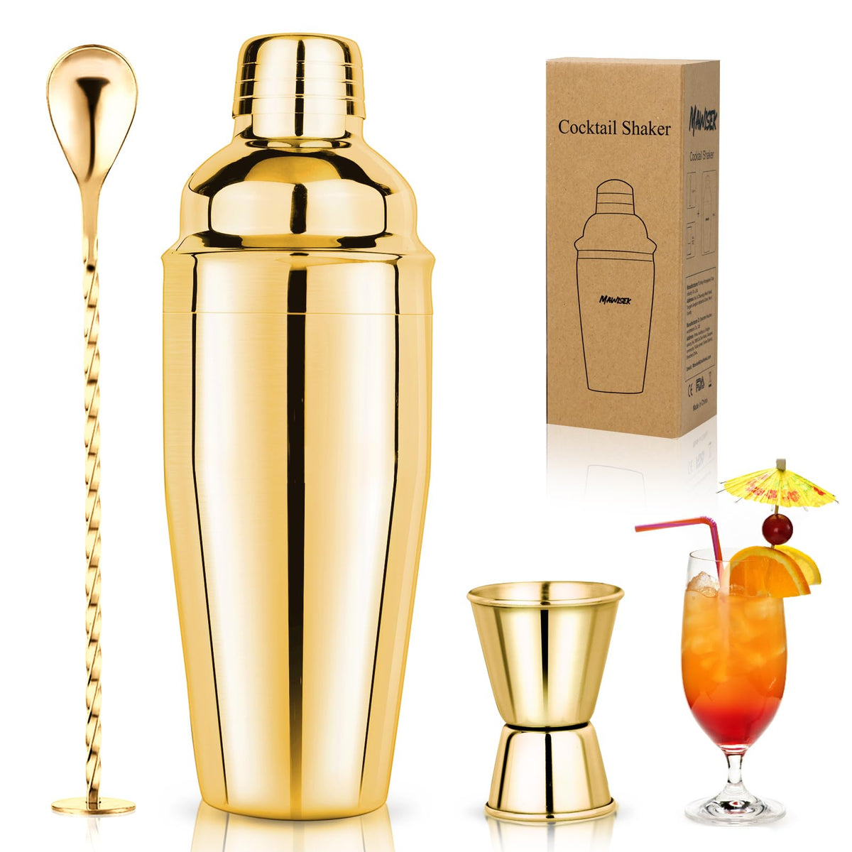 Mawisek gold 24oz shaker front view for stylish home bartending