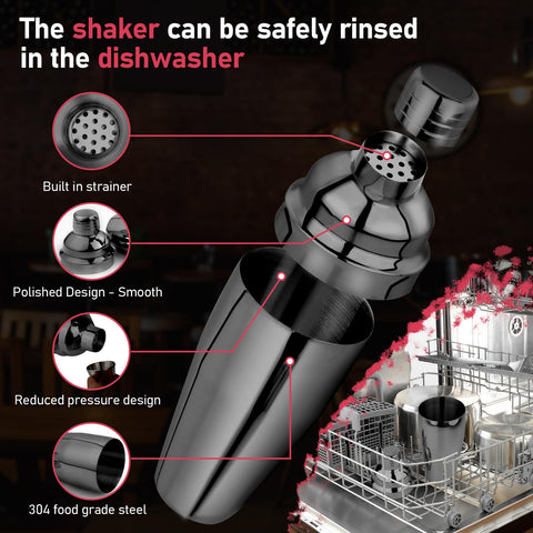 Mawisek martini shaker with measuring jigger for precise pours and classic cocktails.