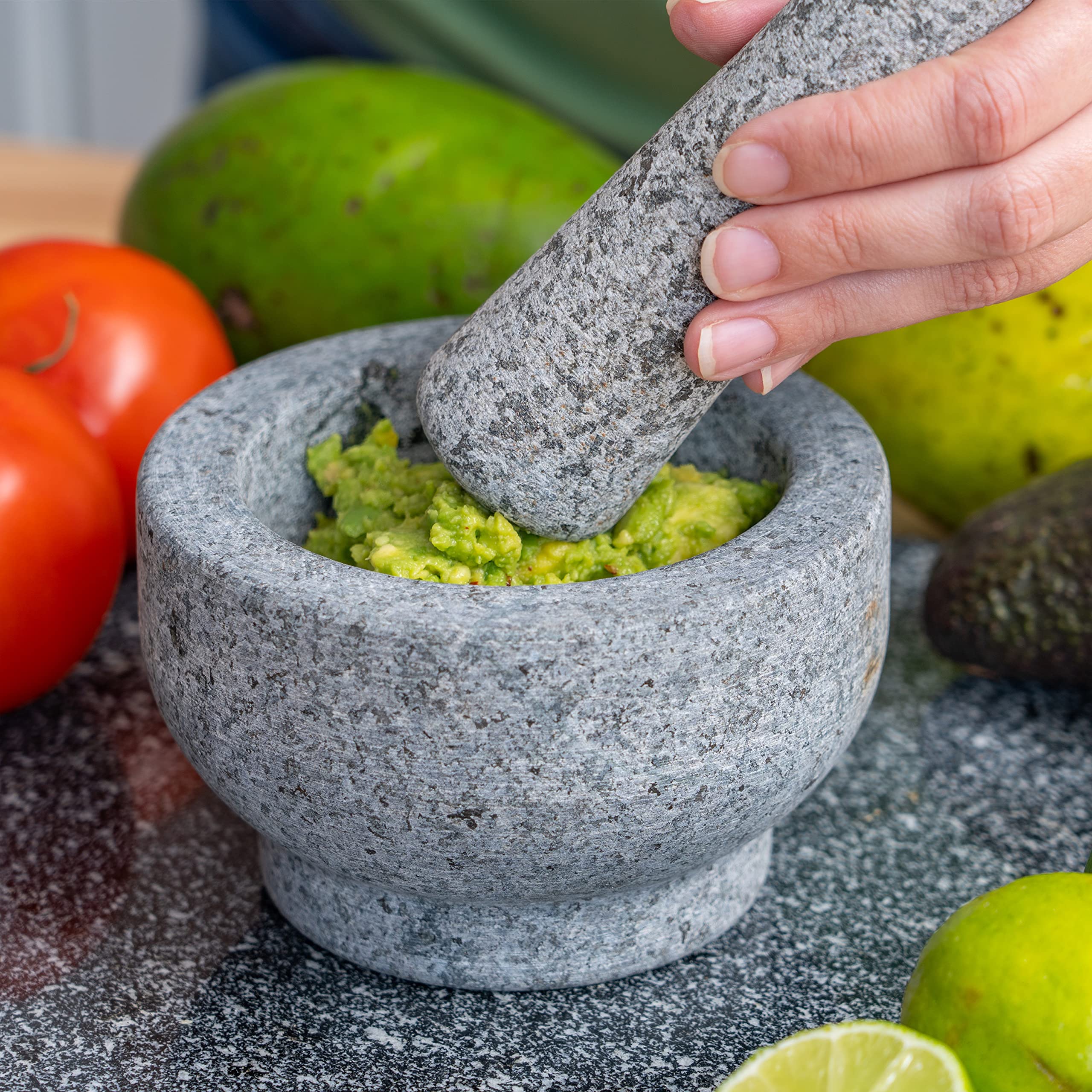 Maxam avocado mash with pestle for creamy guacamole and pesto.