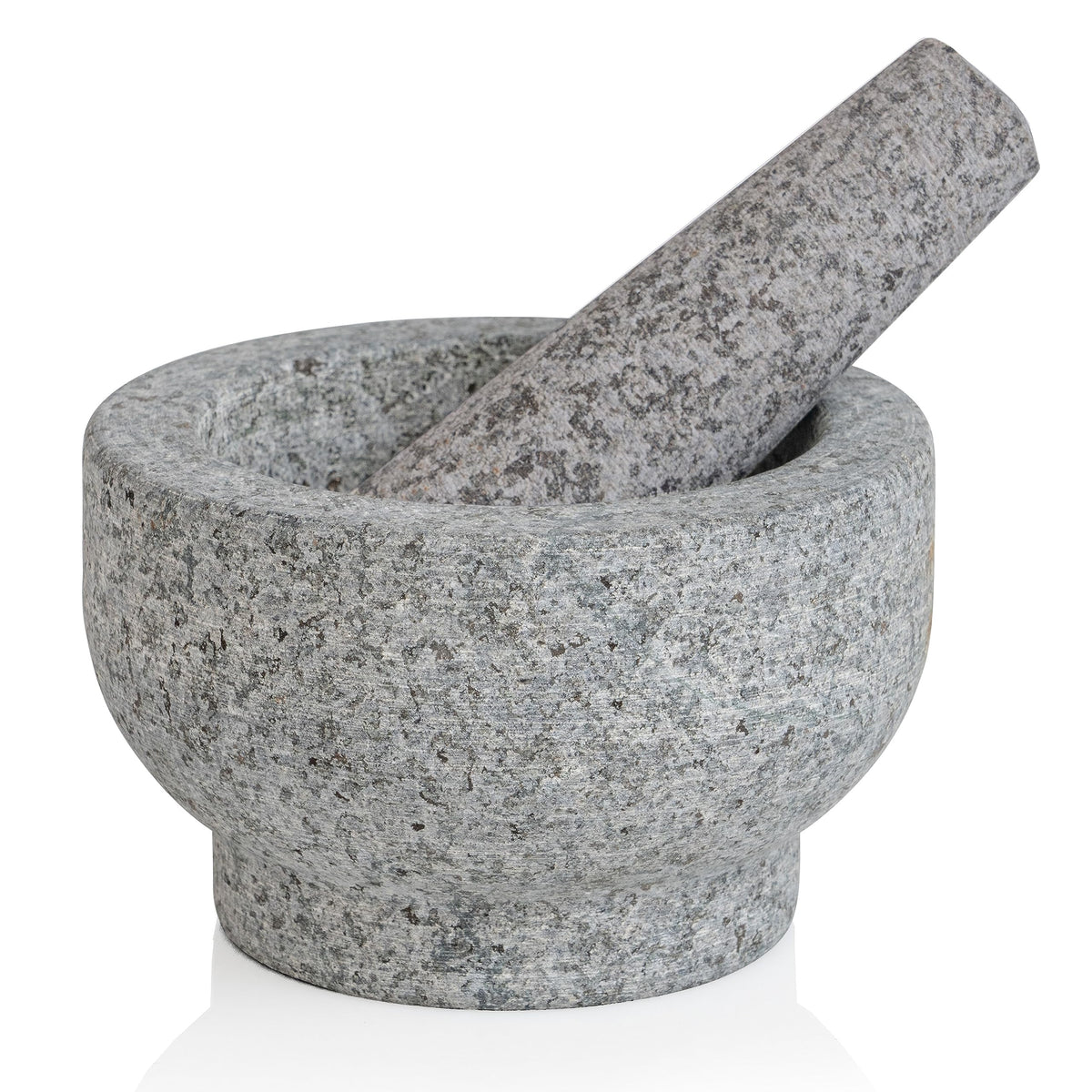 Maxam grey mortar and pestle close-up, sturdy granite for grinding spices.