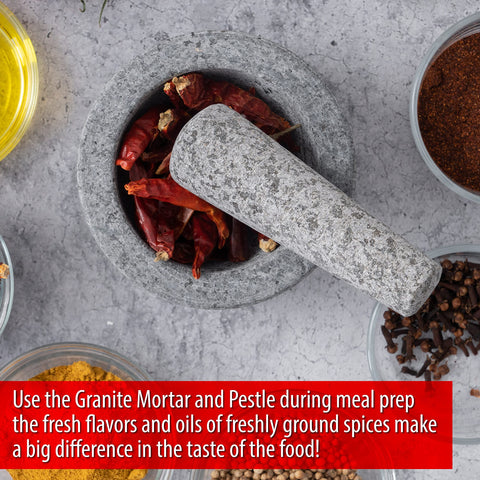 Maxam mortar and pestle on a kitchen counter as functional decor.