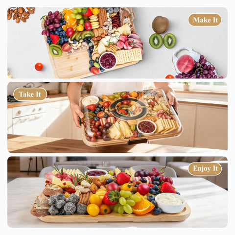 Maxboro charcuterie board with six compartments for tidy portions.