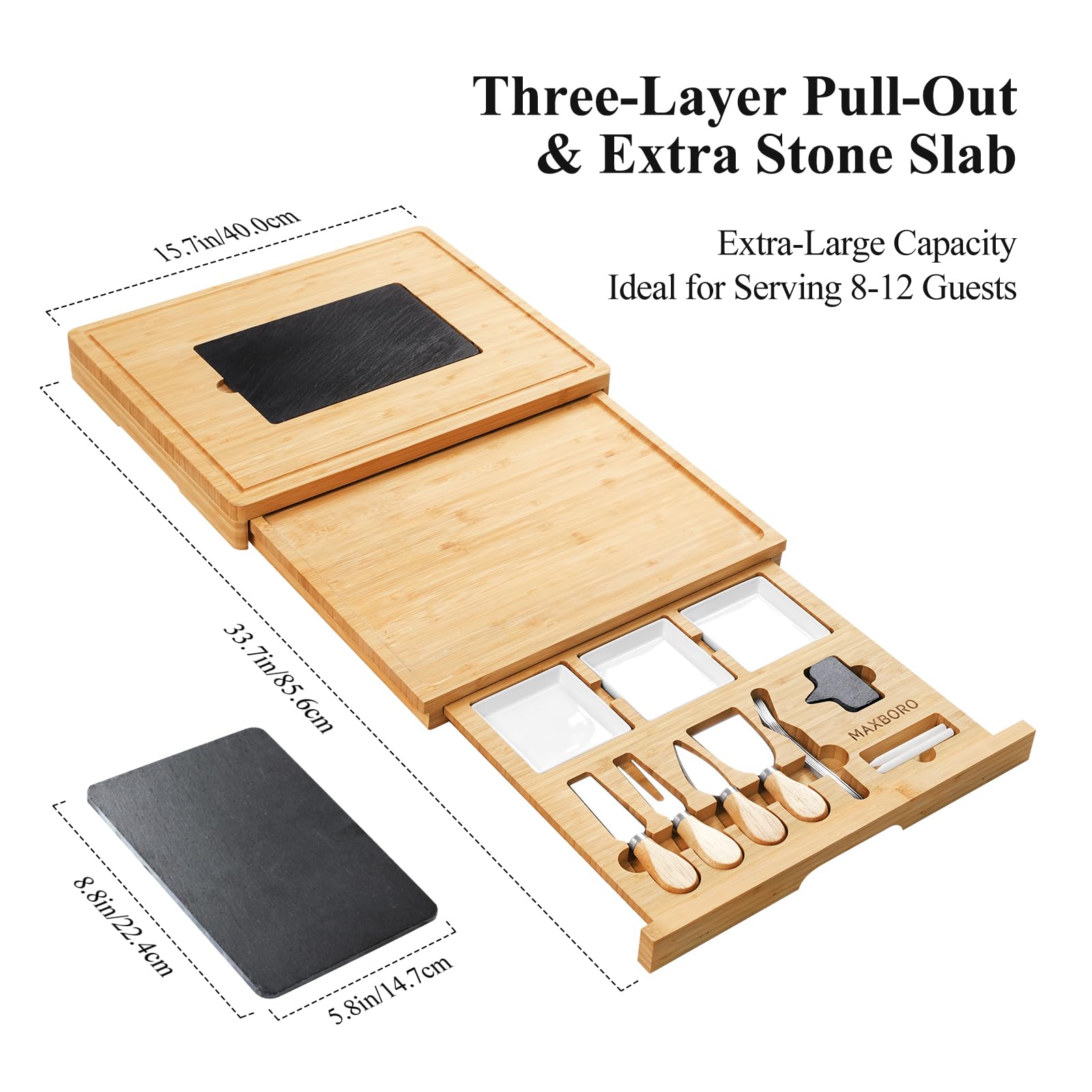 Maxboro charcuterie board three layer pullout design for versatile serving