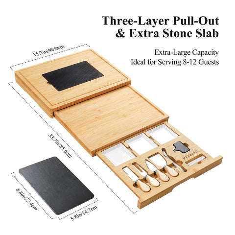 Maxboro charcuterie board three layer pullout design for versatile serving