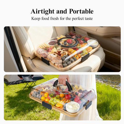 Maxboro charcuterie-board set featuring utensils in the sustainable bamboo tray.