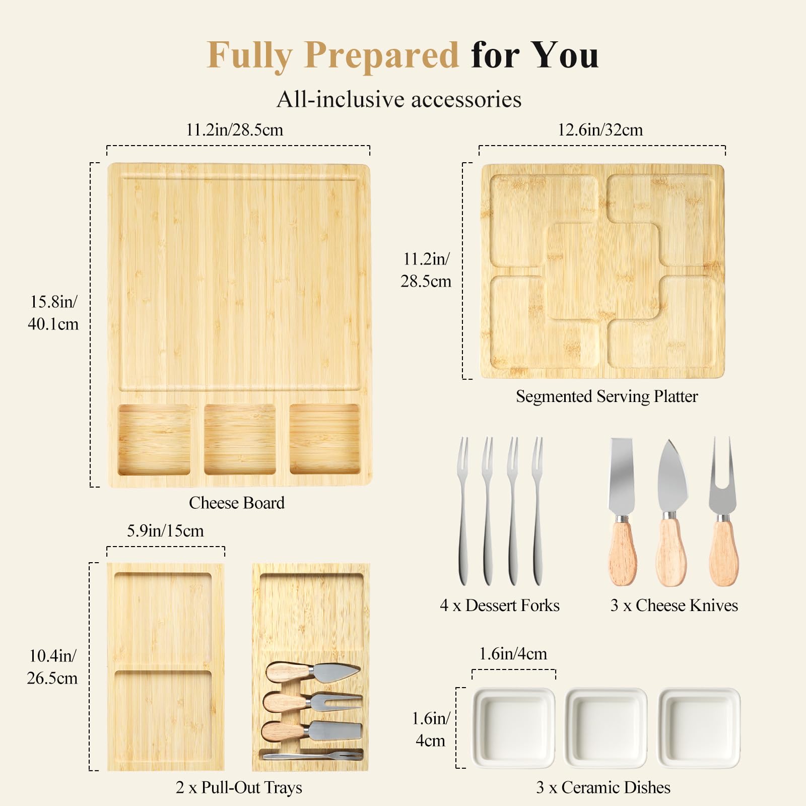 Durable bamboo surface on the Maxboro charcuterie board, easy to clean.