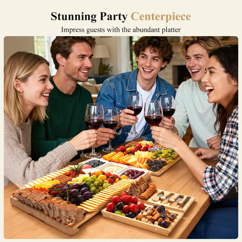 Maxboro bamboo cheese tray offers ample space for assortments.