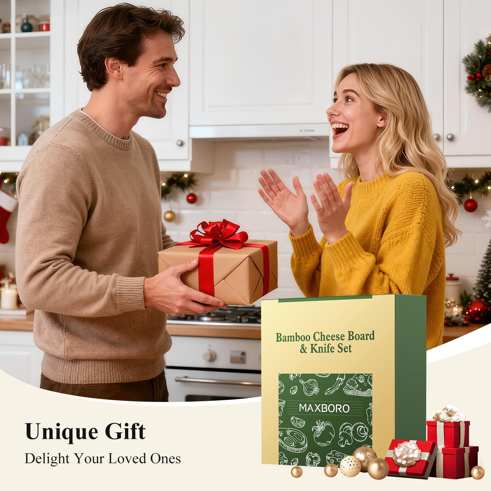 Gift-ready Maxboro charcuterie set, perfect for housewarmings and birthdays.