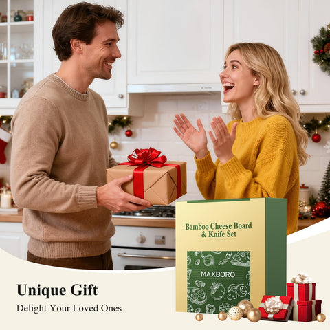 Gift-ready Maxboro charcuterie set, perfect for housewarmings and birthdays.