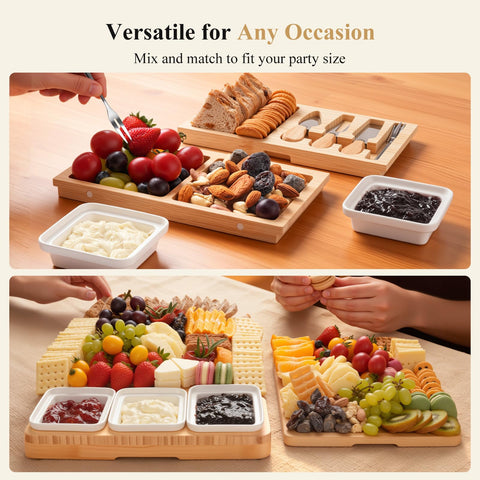 Three dipping bowls on the Maxboro board for interactive tasting.