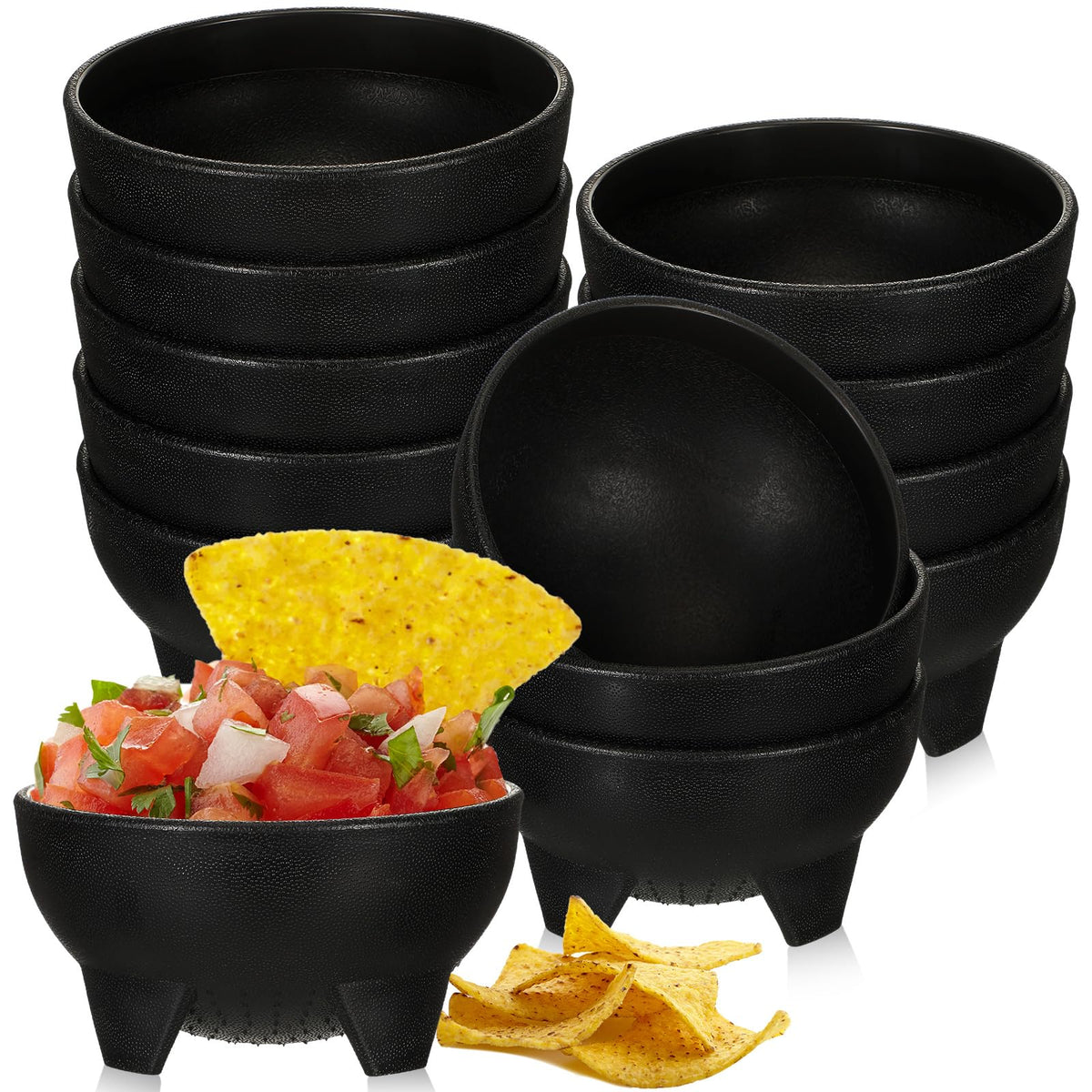 Maxcheck 12-piece salsa bowls set on table for stylish party presentations.