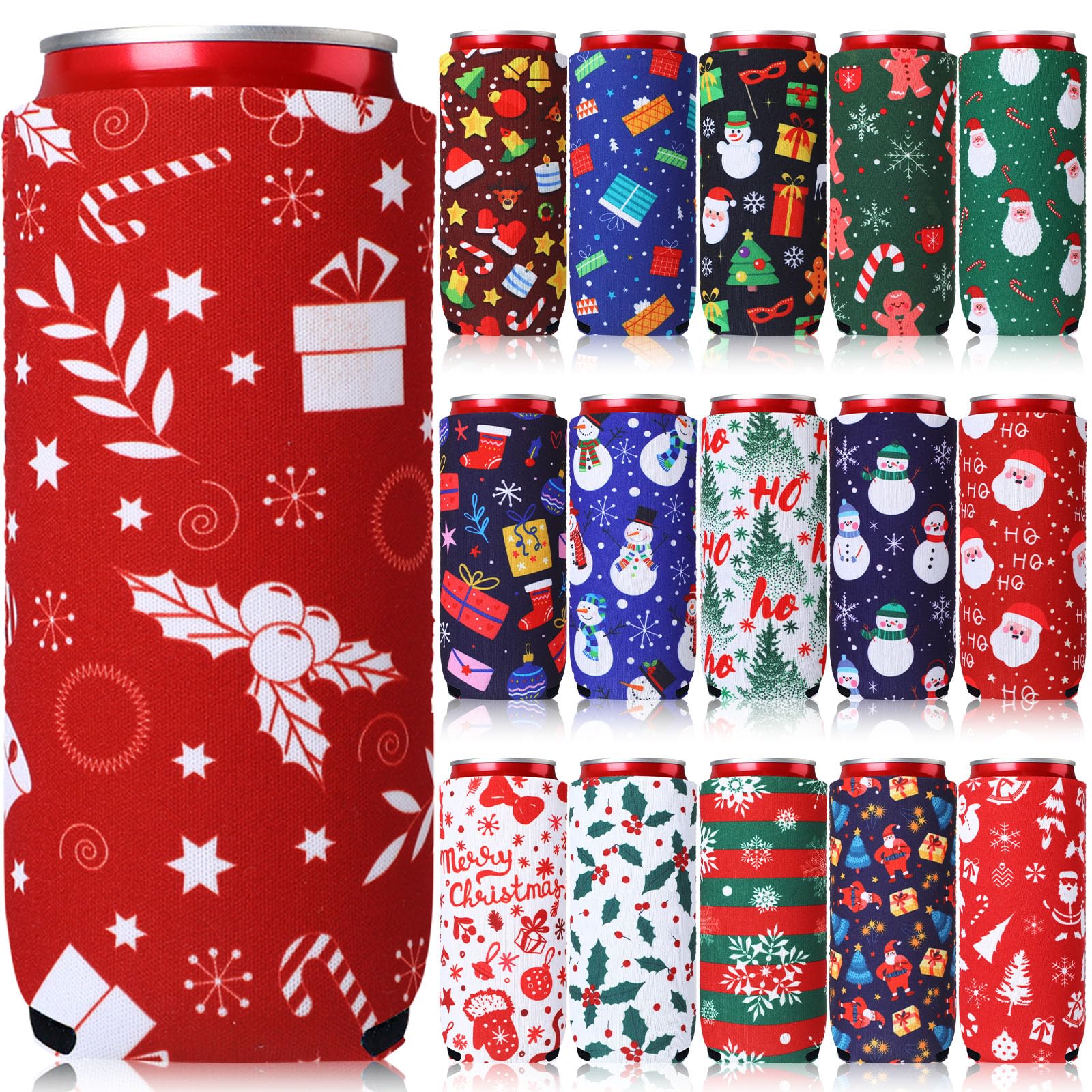 Maxcheck Santa design beer sleeve keeps the 12 oz can festive and grippable.