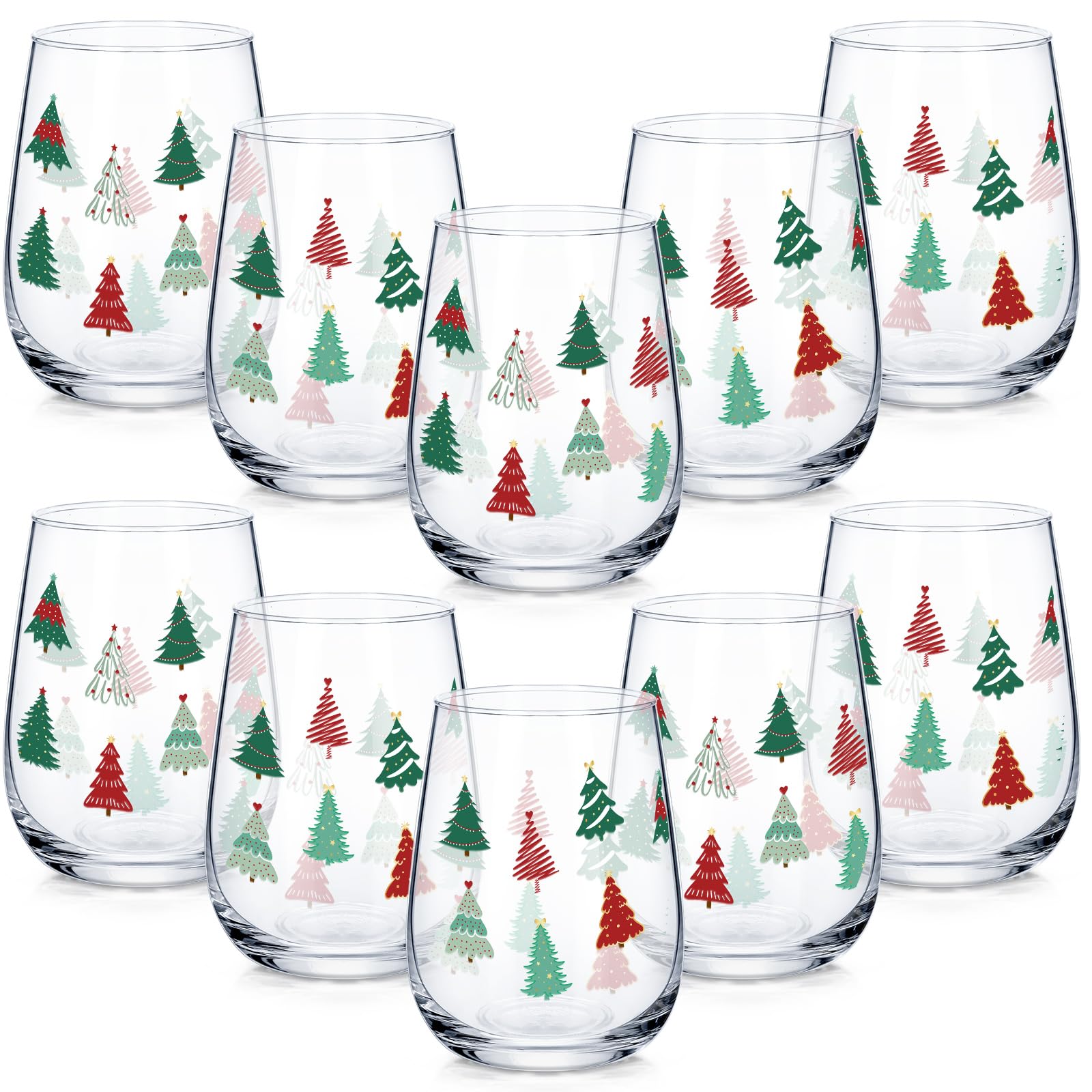 Maxcheck Christmas tree wine glass set with red green pattern for holiday entertaining