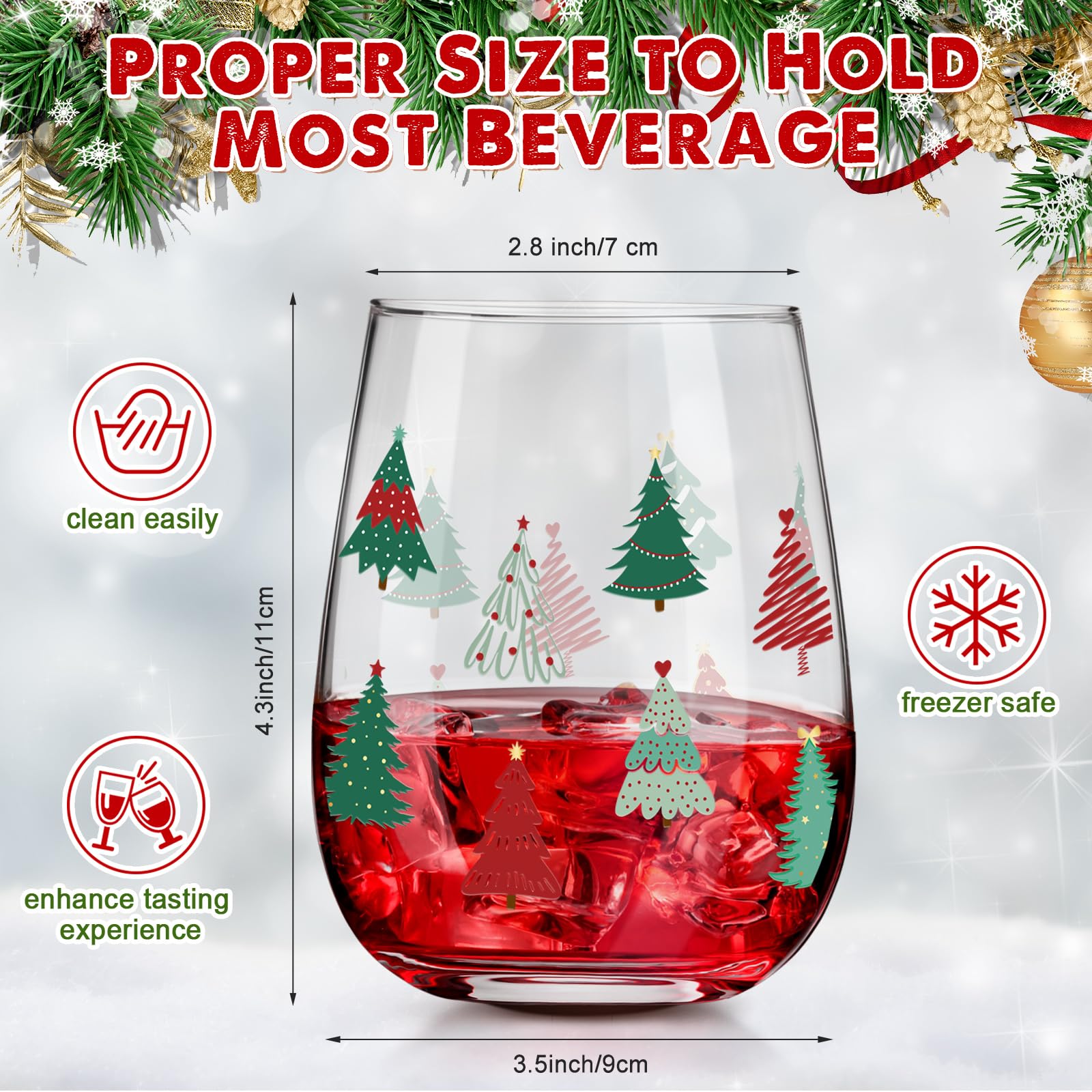 Maxcheck tree-pattern stemless glass ideal for Christmas dinners and toasts