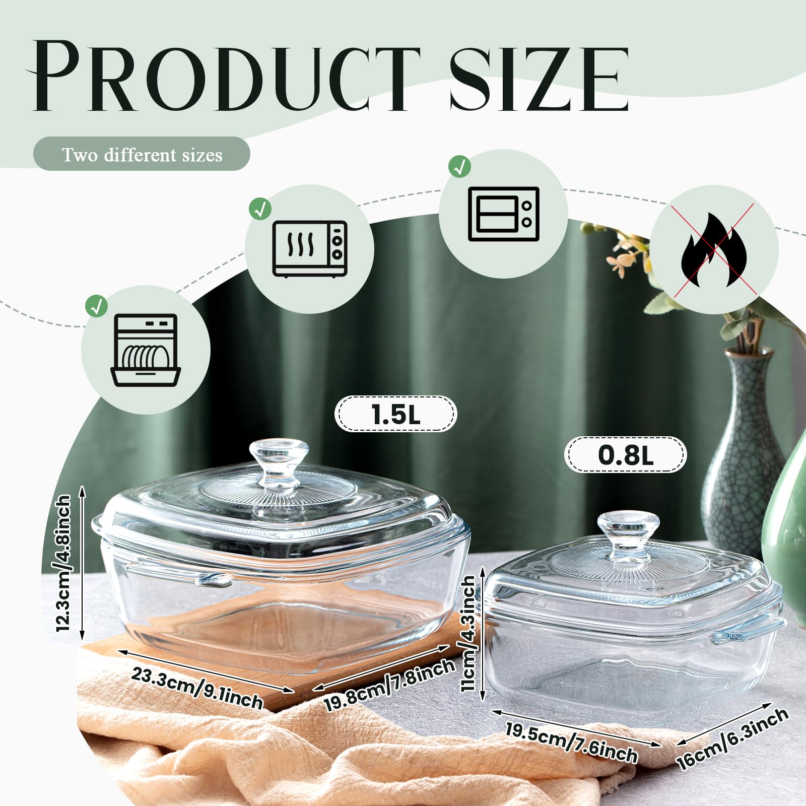 Maxcheck square casserole 1.5L lid for secure storage and moisture retention.