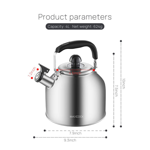 MAXCOOK encapsulated-base kettle heats evenly for quicker boiling.