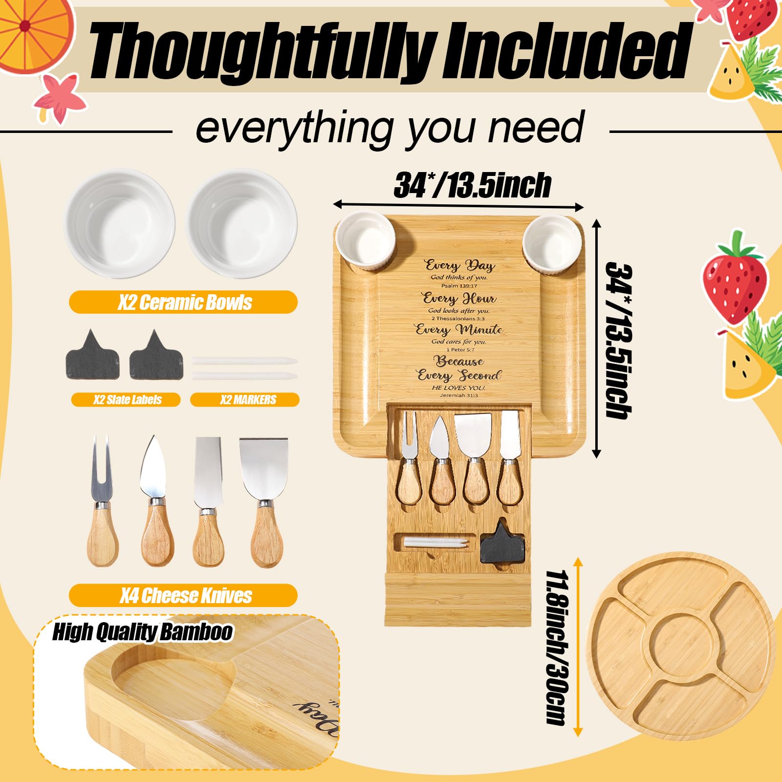 Maxdot bamboo charcuterie board surface with ample space for cheeses and fruit