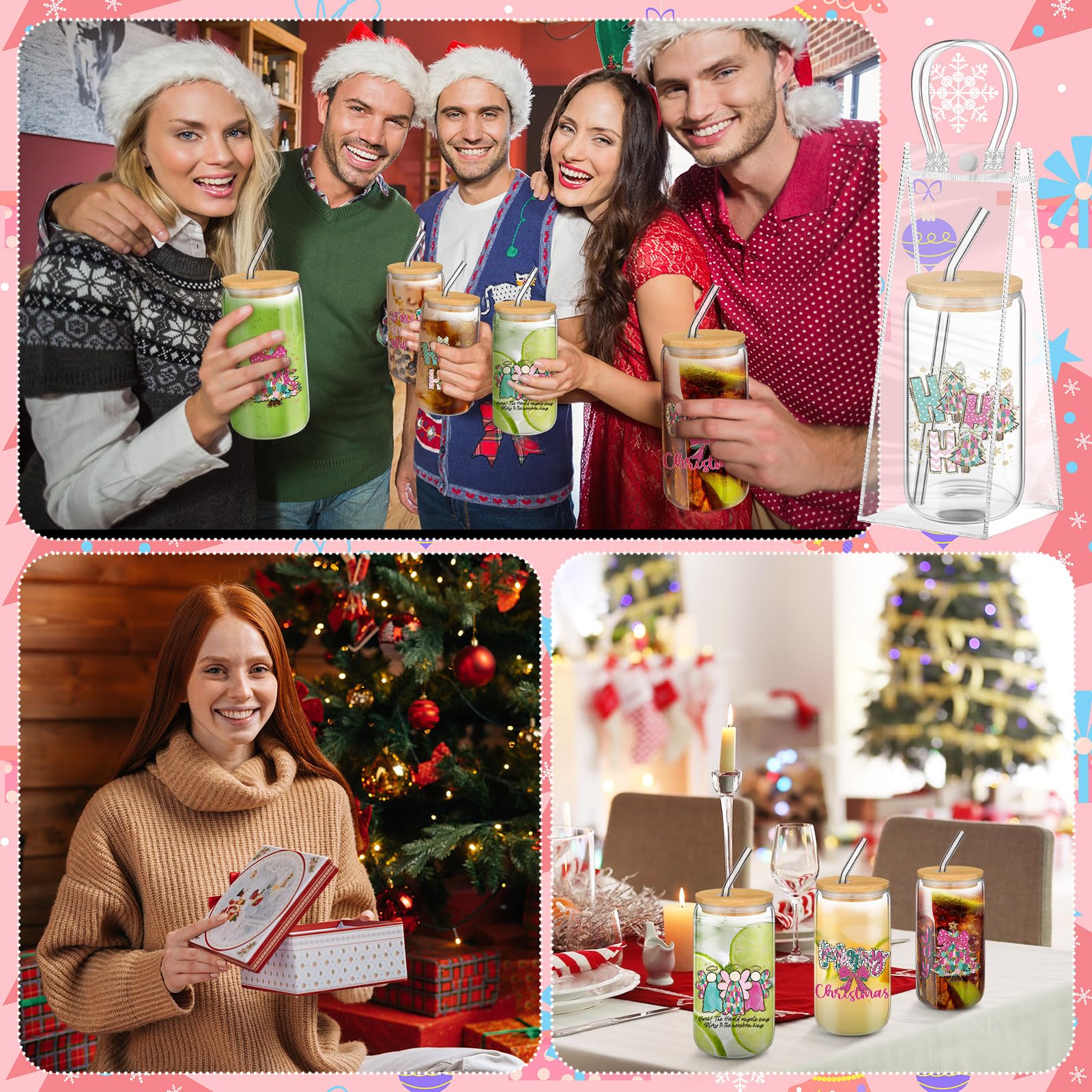 Maxdot pink glass cup with bow design, enhances holiday table decor