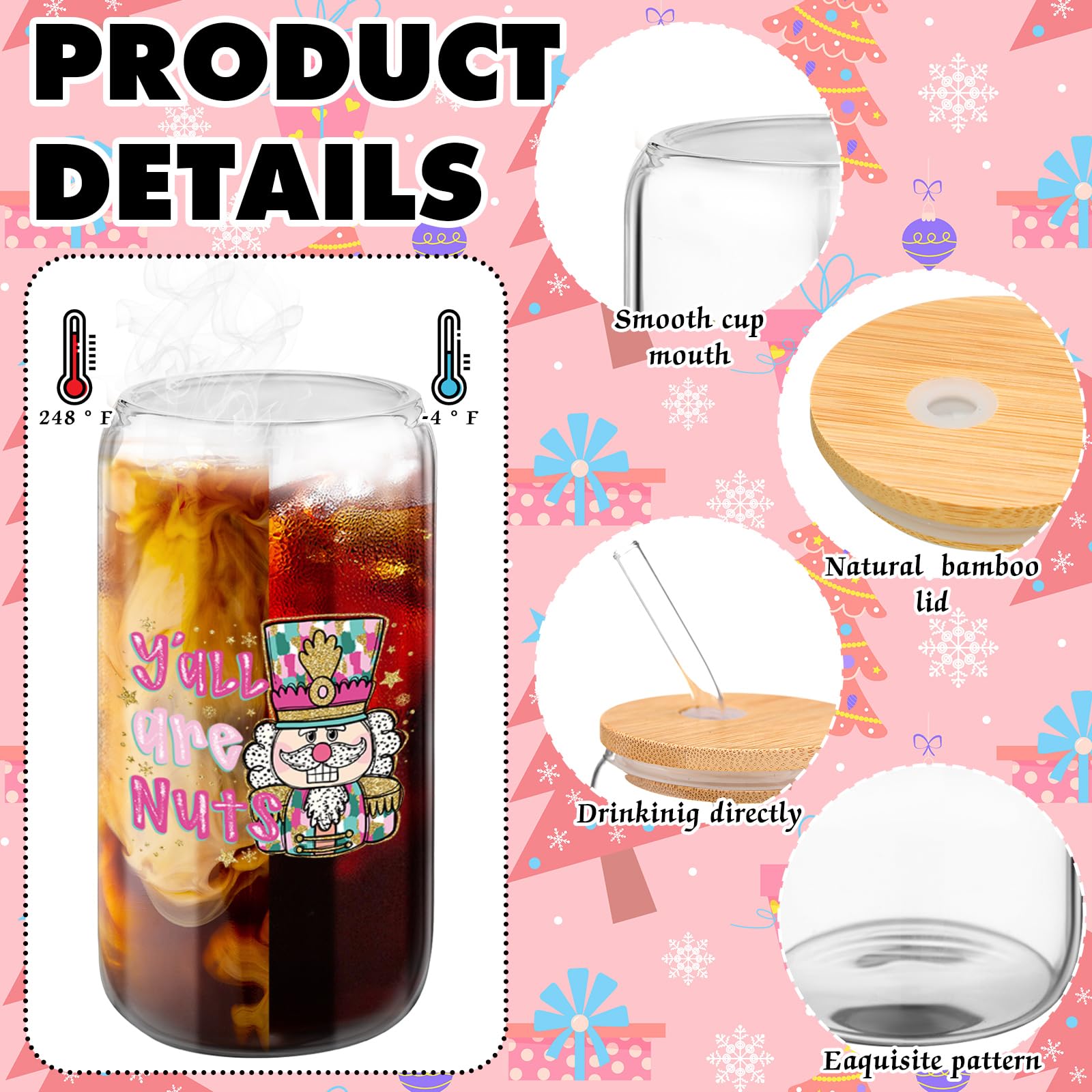 Maxdot pink Christmas glass cup with Christmas tree motif, perfect for seasonal sips