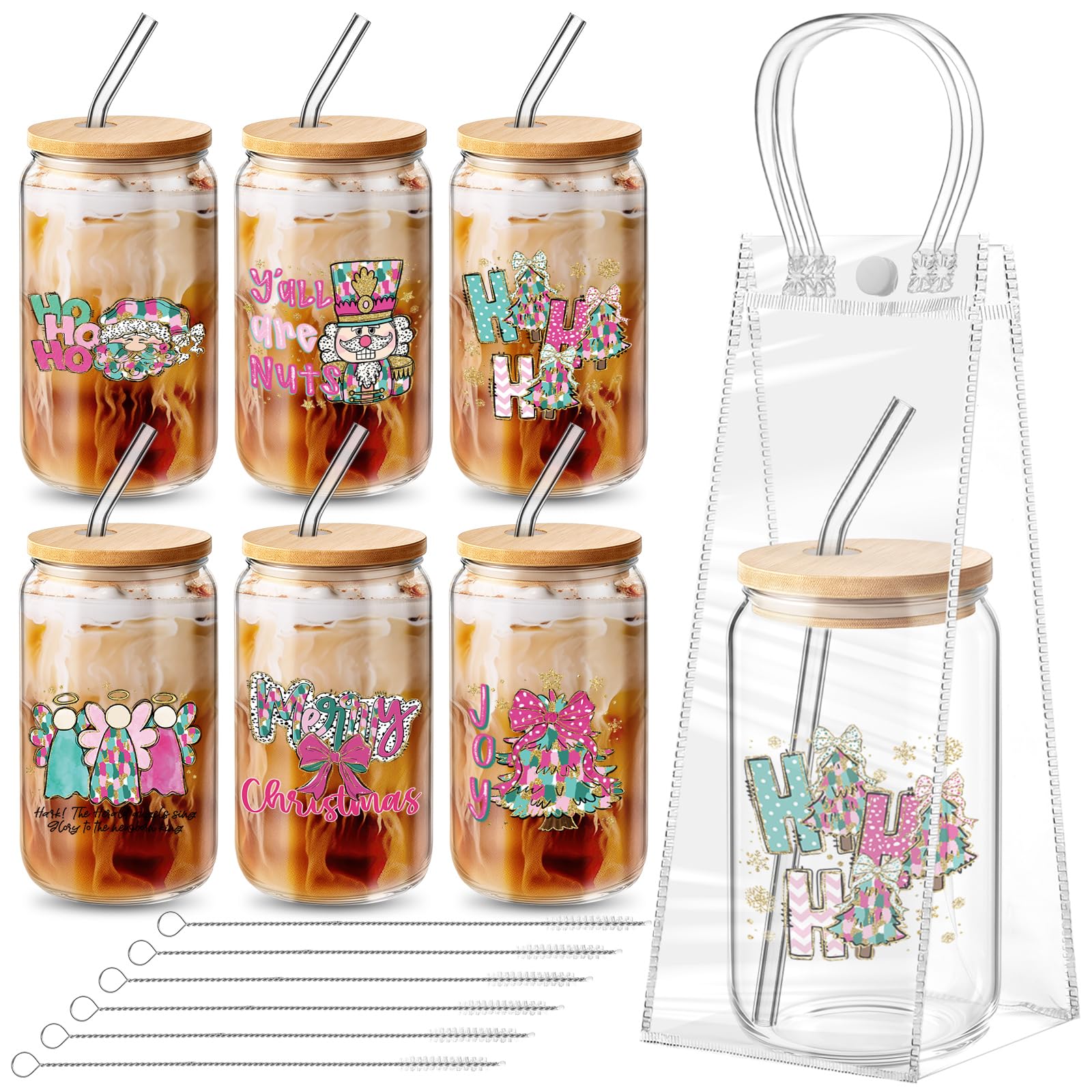 Maxdot pink Christmas glass cup with Nutcracker design, ideal for festive beverages