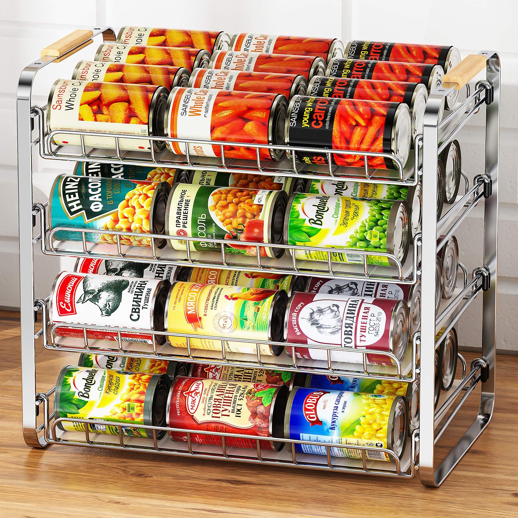 MAXIFFE four-tier can organizer front view for easy pantry access and organization.