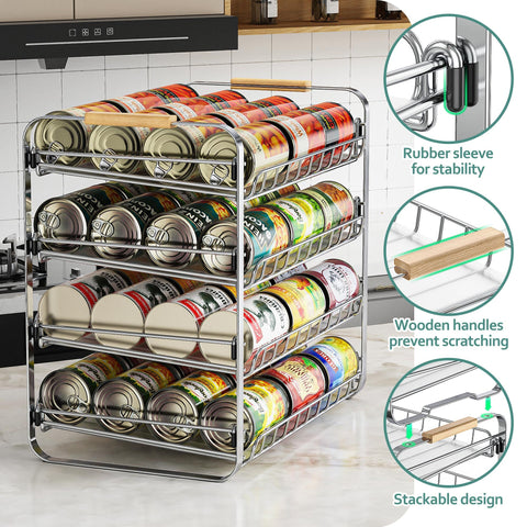 MAXIFFE chrome rack demonstrates dual-angle layout for fruits, vegetables, or cans.